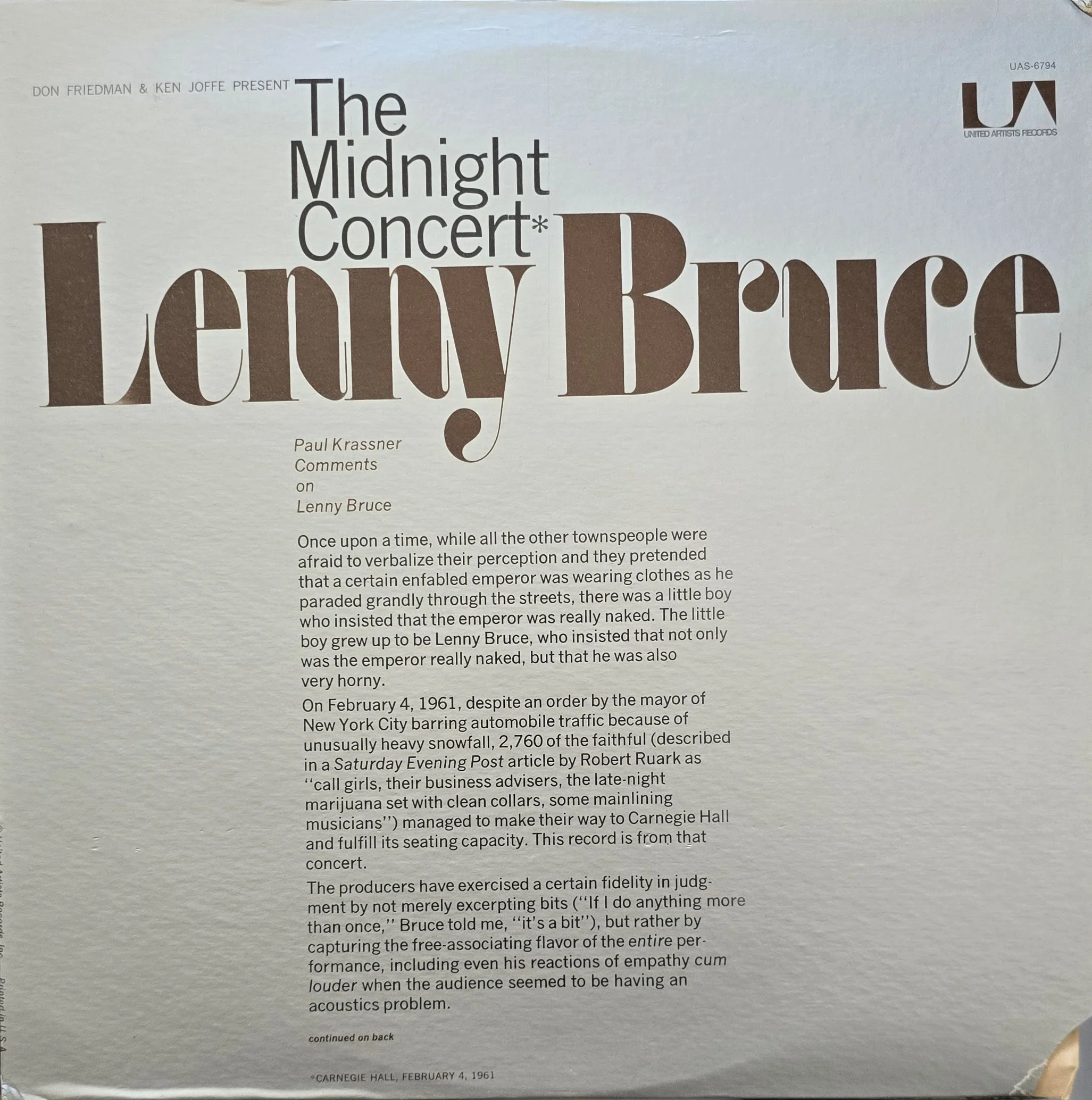 Lenny Bruce – The Midnight Concert